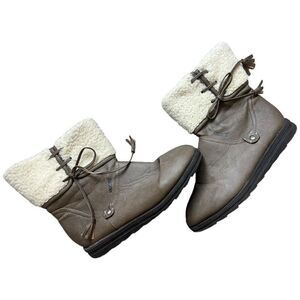 Womens Muks Luks Vegan Leather Shirley Slate Gray Sherpa Boot Bootie - Sz 9